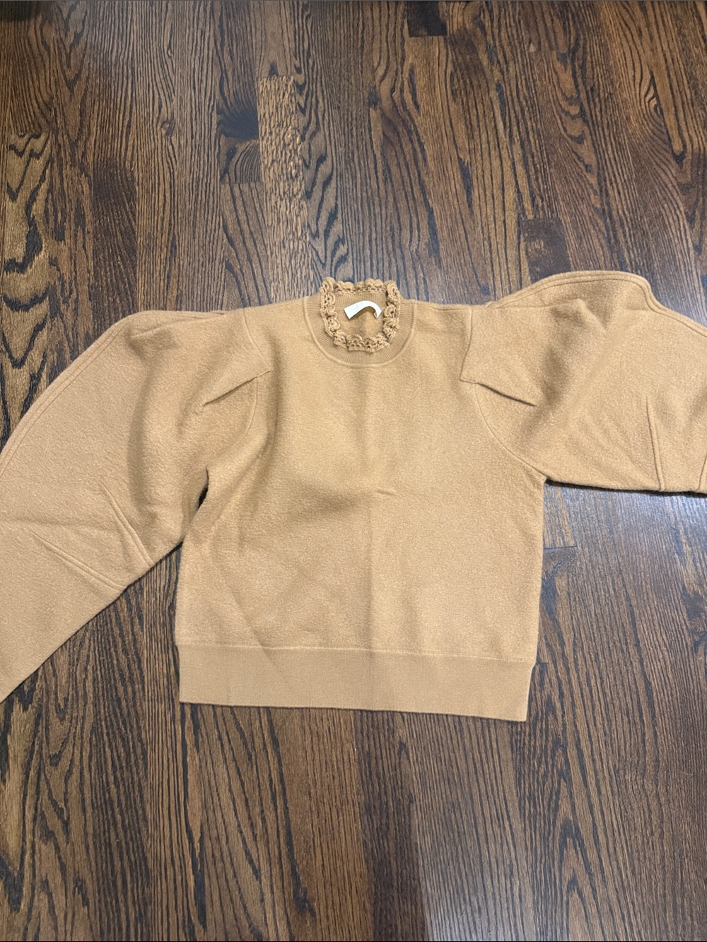 Ulla Johnson Women's Puff Sleeve Ruffled Neck Sweater - Camel